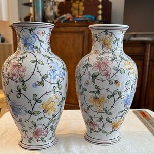 Elegant Floral Vases - White with Multicolor Design